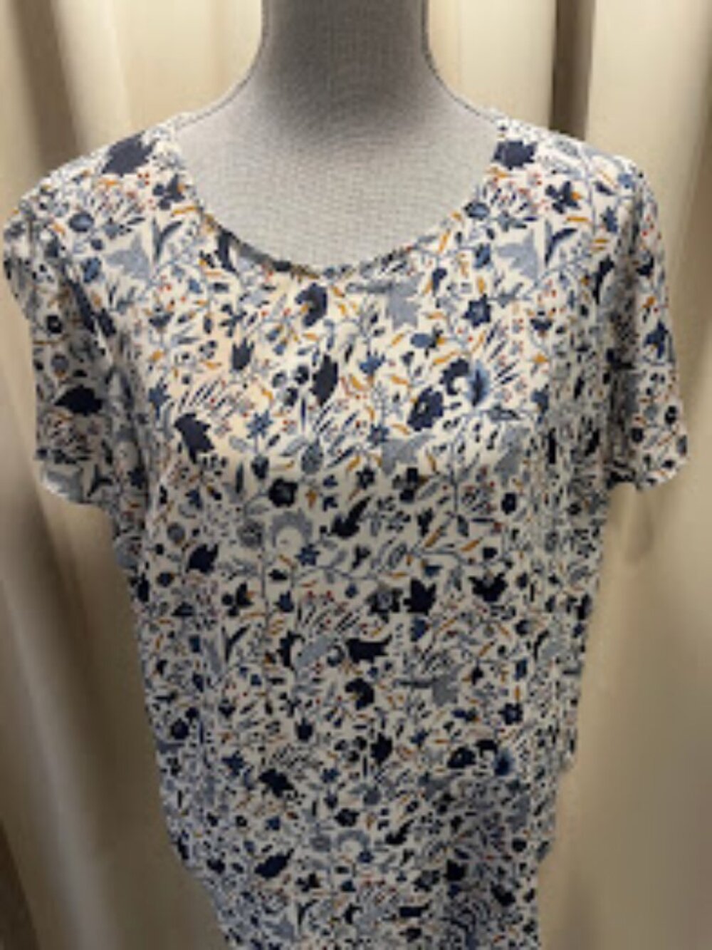 Premise Blue and White Woven Polyester Blouse Size 1X